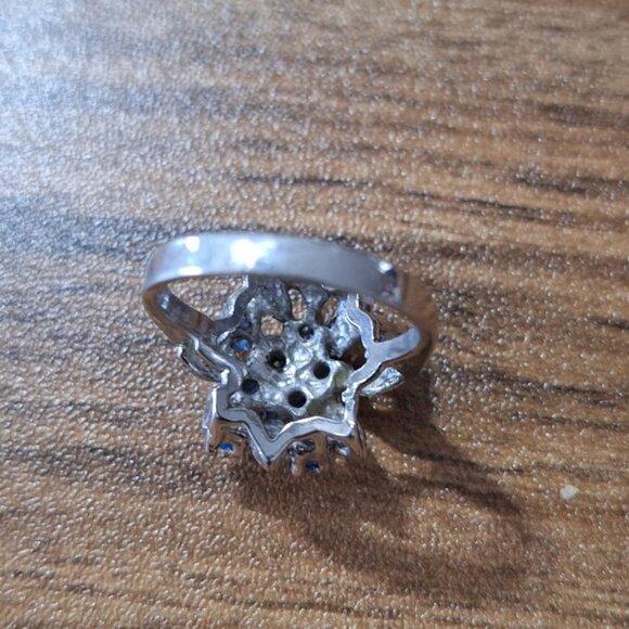 Sterling Silver Blue Sapphire Cluster Cocktail Ring - Picture 5 of 6